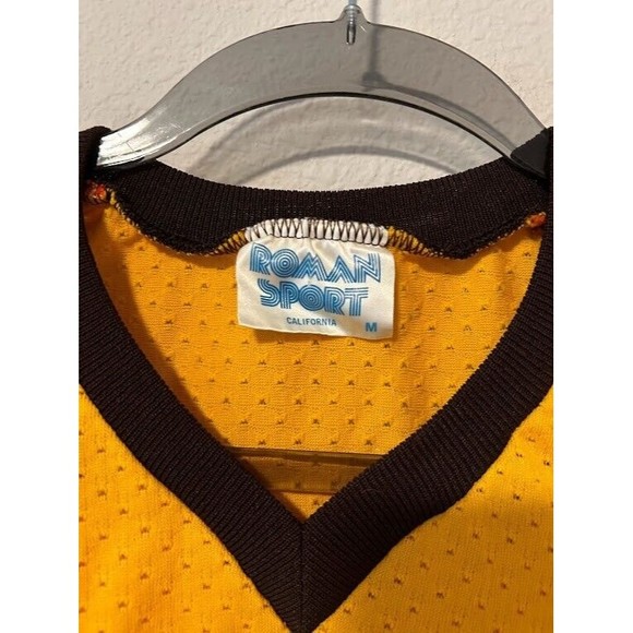 VTG San Diego Padres Batting Jersey Shirt M Gold Yellow Roman Sport Mesh USA - Picture 5 of 6
